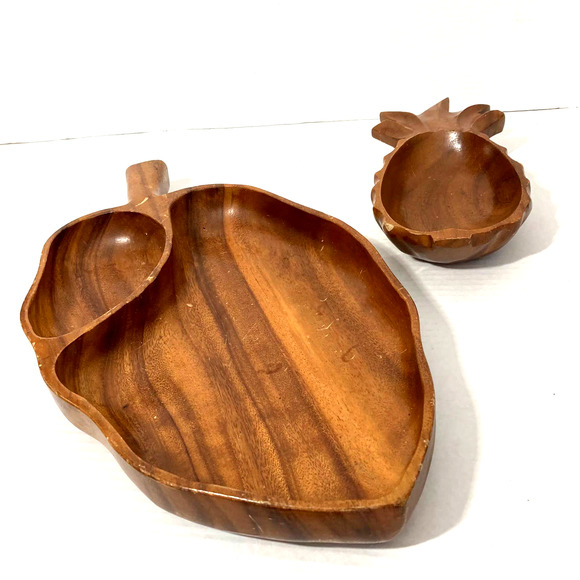 VINTAGE Monkey Pod Leaf Tray & Pineapple Bowl - Picture 3 of 10